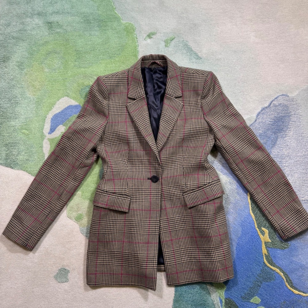 & Other Stories Paris Atelier Italian Fabric Houndstooth Pink Check Blazer 4